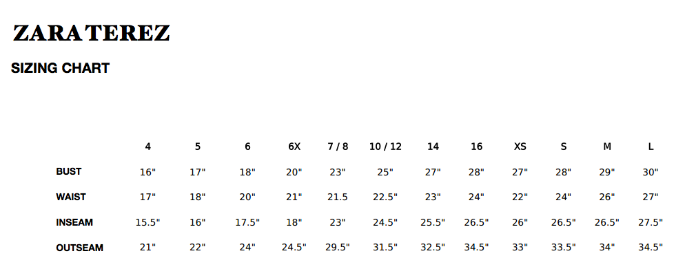 zara jean size chart