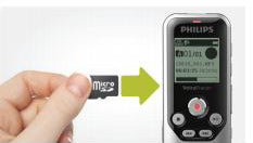 Philips DVT1250 Digital VoiceTracer with Micro SD Card slot for external storage and unlimited recording available from Speech Products UK
