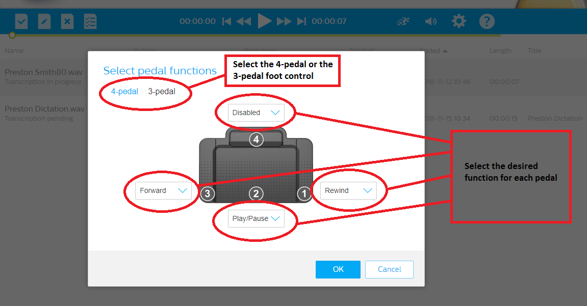 How to configure a Philips foot control in SpeechLive step 5
