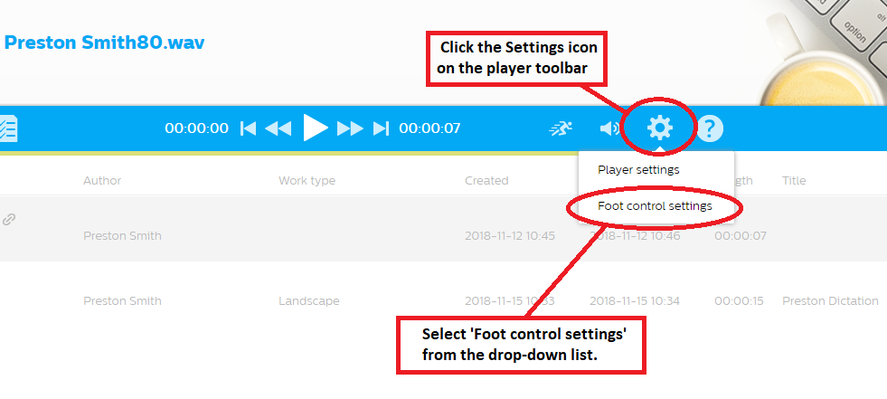 How to configure a Philips foot control in SpeechLive step 4