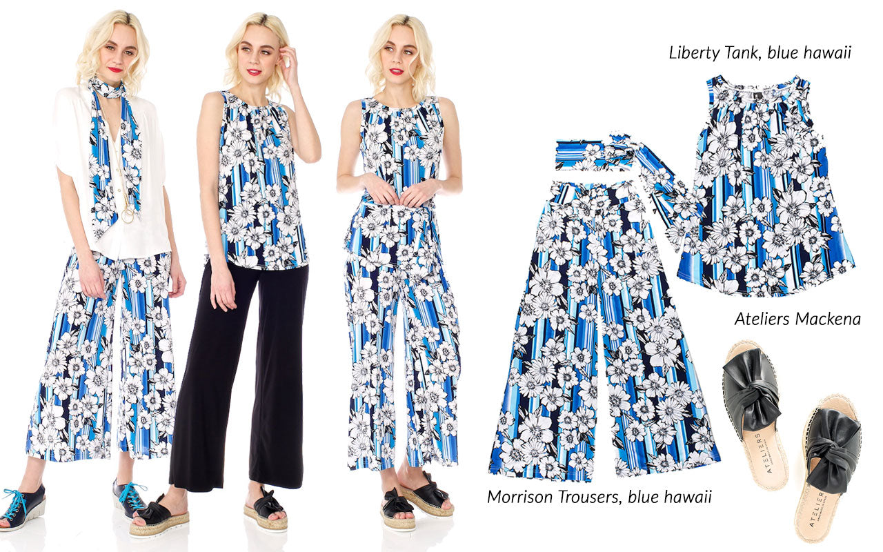 Wardrobe ideas with blue hawaii print