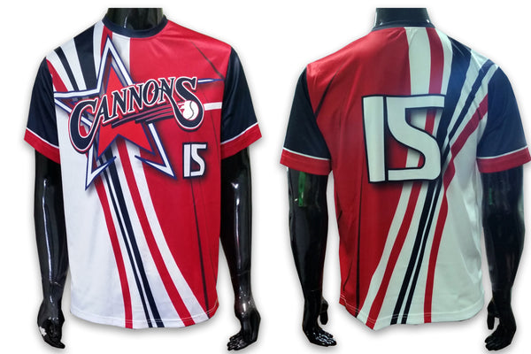 red white and blue baseball jerseys
