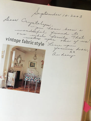 vintage fabric style book with Audrey's note