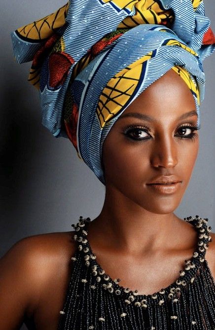 model in brightly colored turban