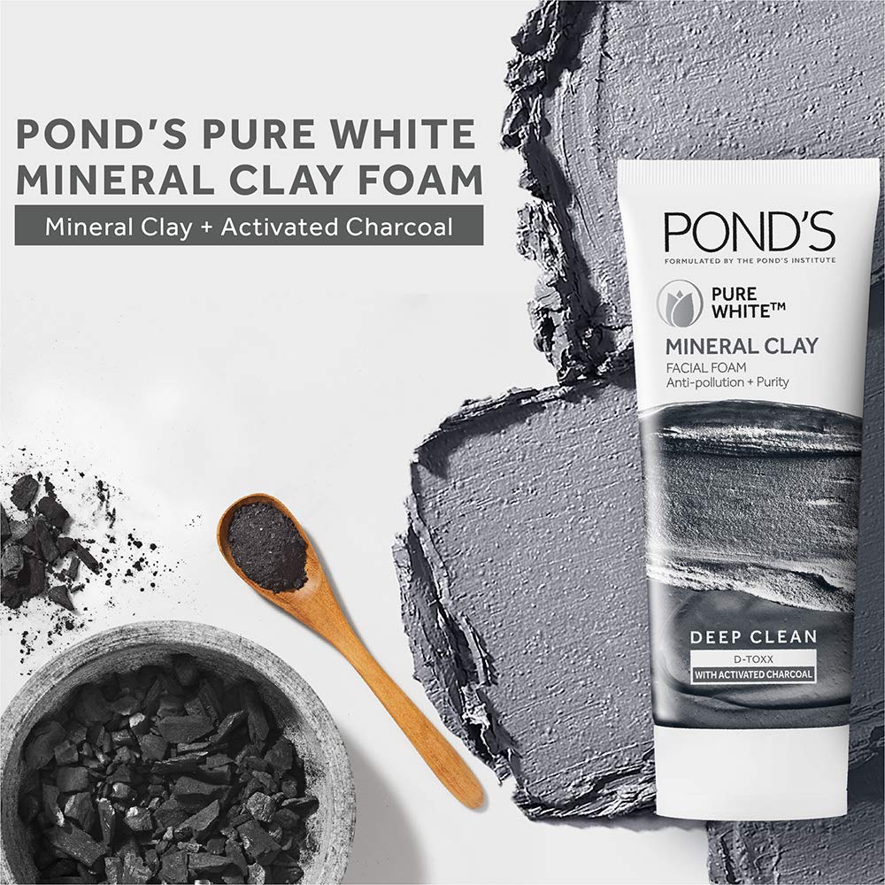 POND'S Pure White Mineral Clay Anti Pollution Purity Face wash Foam 90 –  Beautyzaa