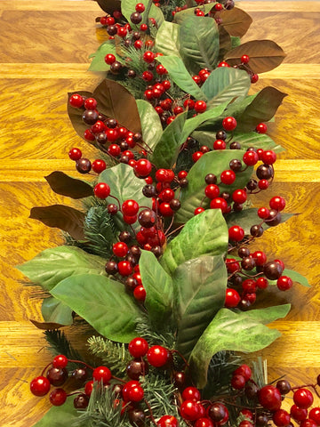 Red Berry Garland Mixed in Faux Green Garland 