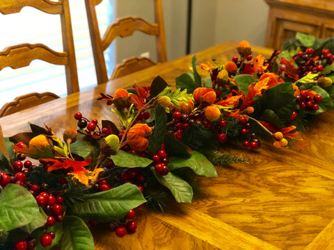 Velvet Pumpkin Garland Mixed in Green Garland 