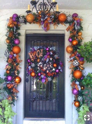 Purple, Orange, Black and White Halloween Front Door 