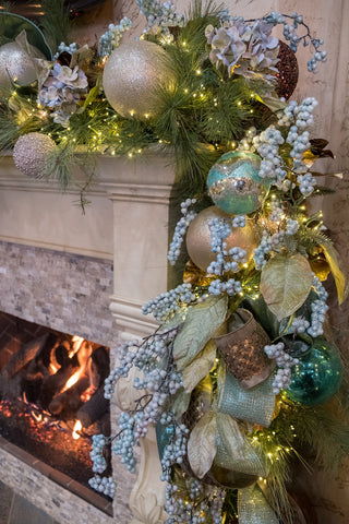 Blue and Metals Christmas Garland with Pale Blue Berry Spray