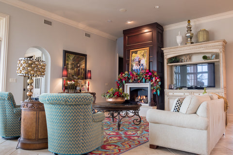 Colorful Garland in Family Room 
