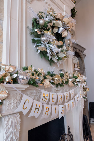 Gold, Silver & White Decorated Garland and Wreath 