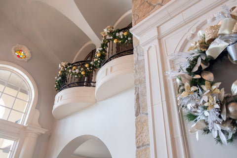 Home Banister Decorated with a Garland 