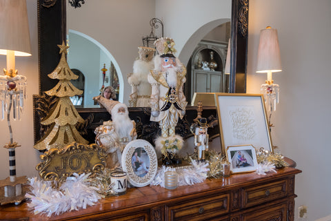 Console Decorated with Silver, Gold & White Themed Christmas 