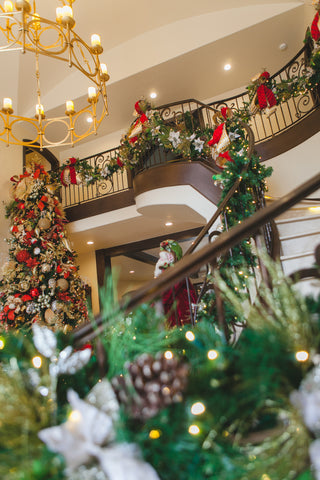 Faux Christmas Garland decorated Staircase
