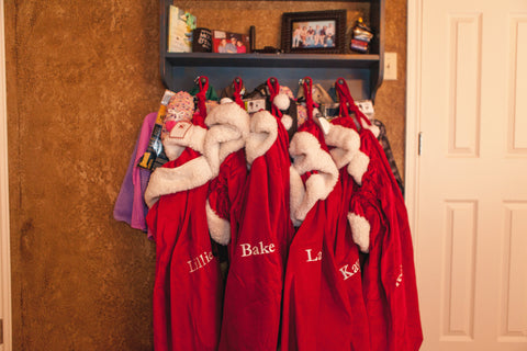 Monogramed Santa Bags for presents for grandkids 