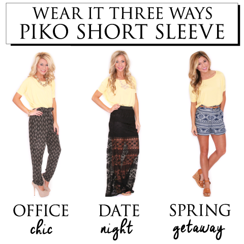 piko short sleeve styled three ways