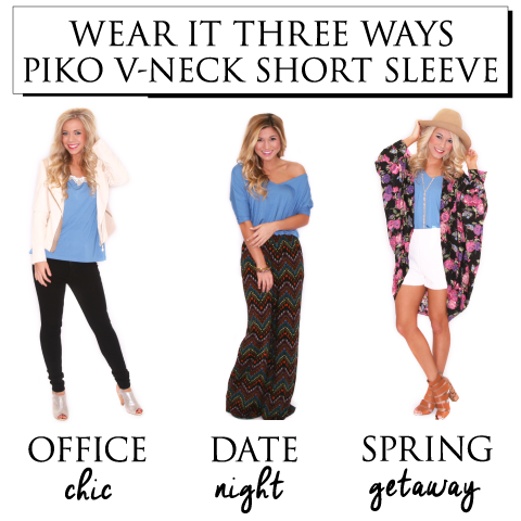 piko v neck short sleeve styled three ways