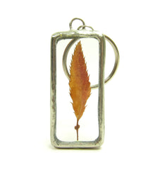 Soldered Glass Keychain with Real Maple Leaf