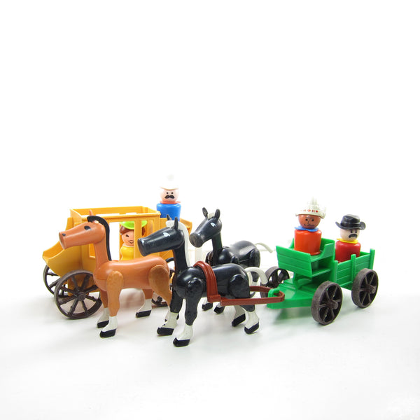 Details about   Vintage Fisher Price Little People Play Family Western Town 934 I Horse Wagon 