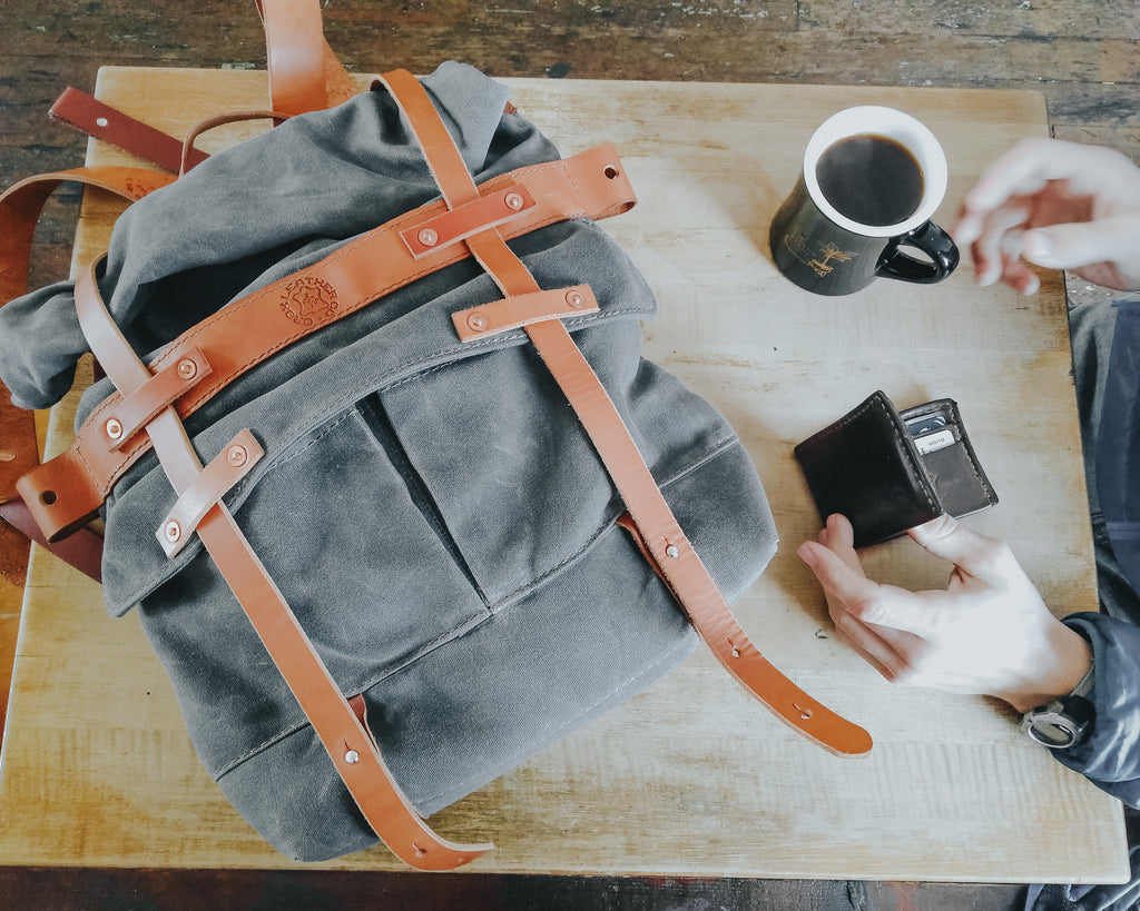 Taking the Parva Rucksack out to a coffee shop in Portland. Orox Leather goods are great company on outdoor adventures!