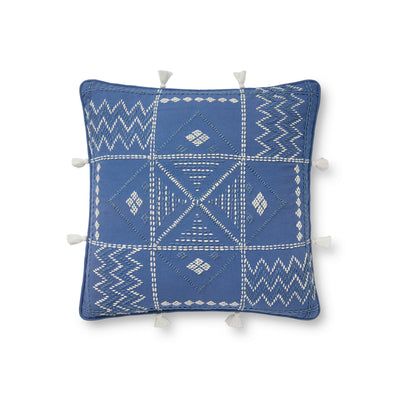 Handcrafted Blue / Ivory Pillow Flatshot Image 1