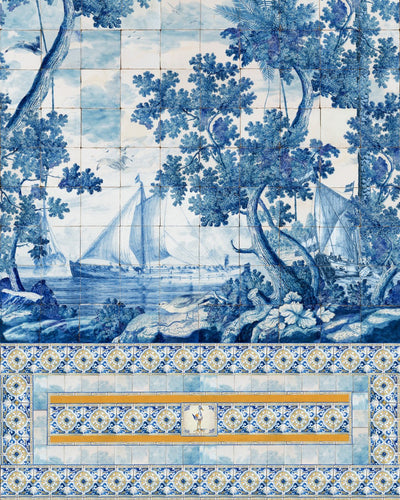 Azure Mural Wallpaper in Blue and White from the Sundance Villa Collection by Mind the Gap