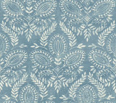 Laurel Damask Wallpaper in Blue from the Bohemian Luxe Collection by Antonina Vella