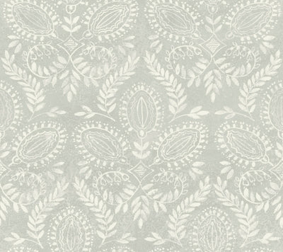 Laurel Damask Wallpaper in Grey from the Bohemian Luxe Collection by Antonina Vella
