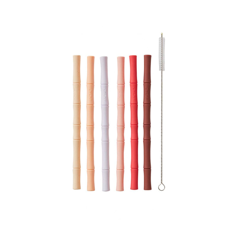 Pack of 6 Bamboo Silicone Straw in Cherry Red / Vanilla