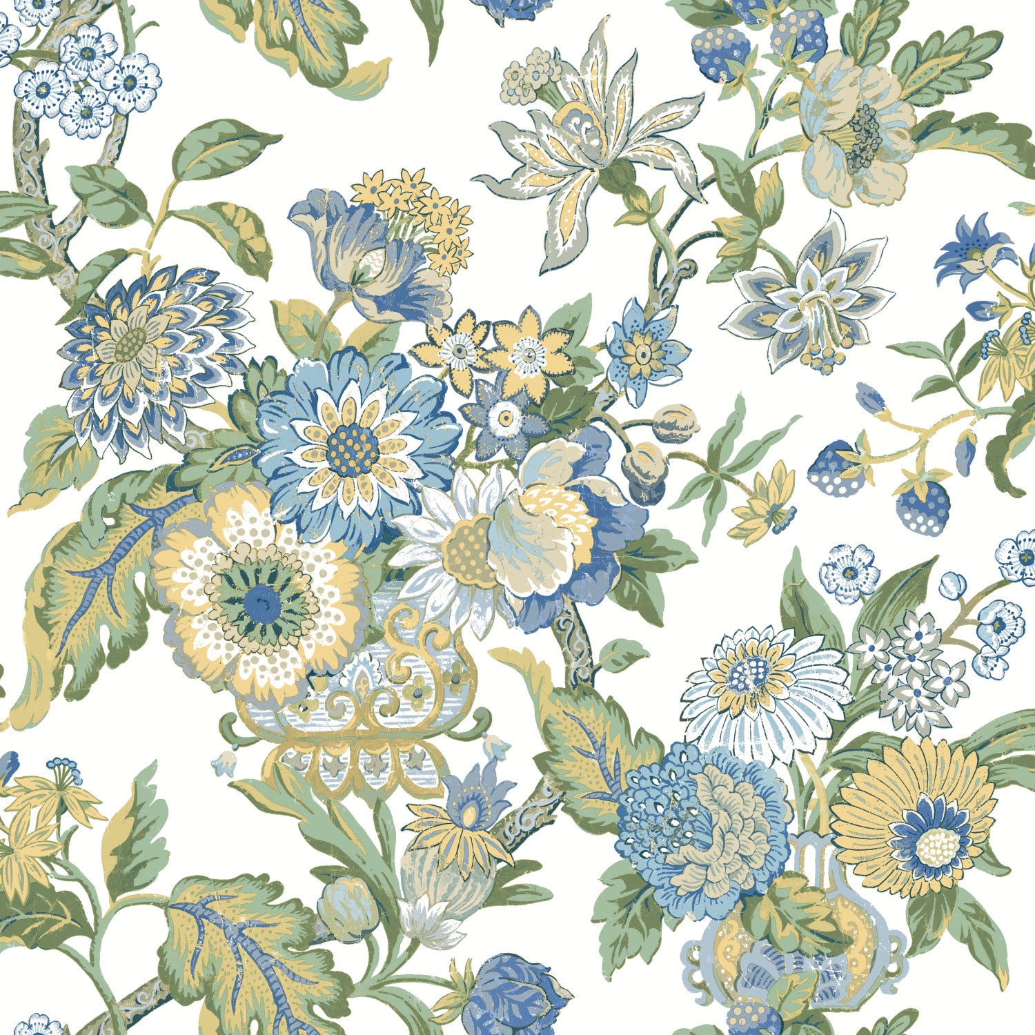 Shop Waverly Graceful Garden Peel & Stick Wallpaper in Blue/Yellow