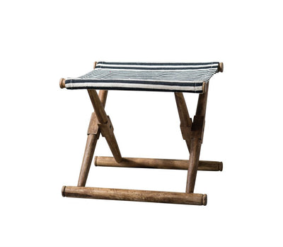 Mango Wood & Cotton Woven Striped Folding Stool in Black design by BD Edition