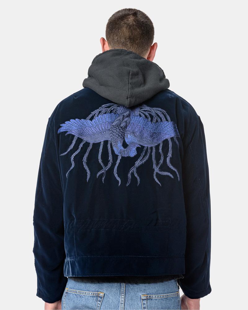 Chinese Phoenix Flight Embroidered Jacket in Navy