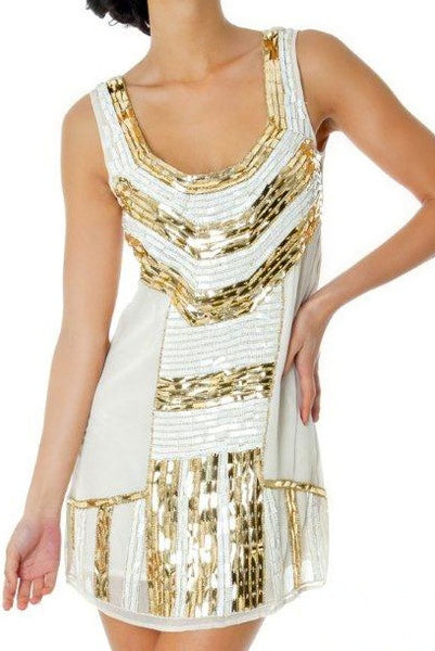 Home  Products  Luxe Gold Flapper Dress in White