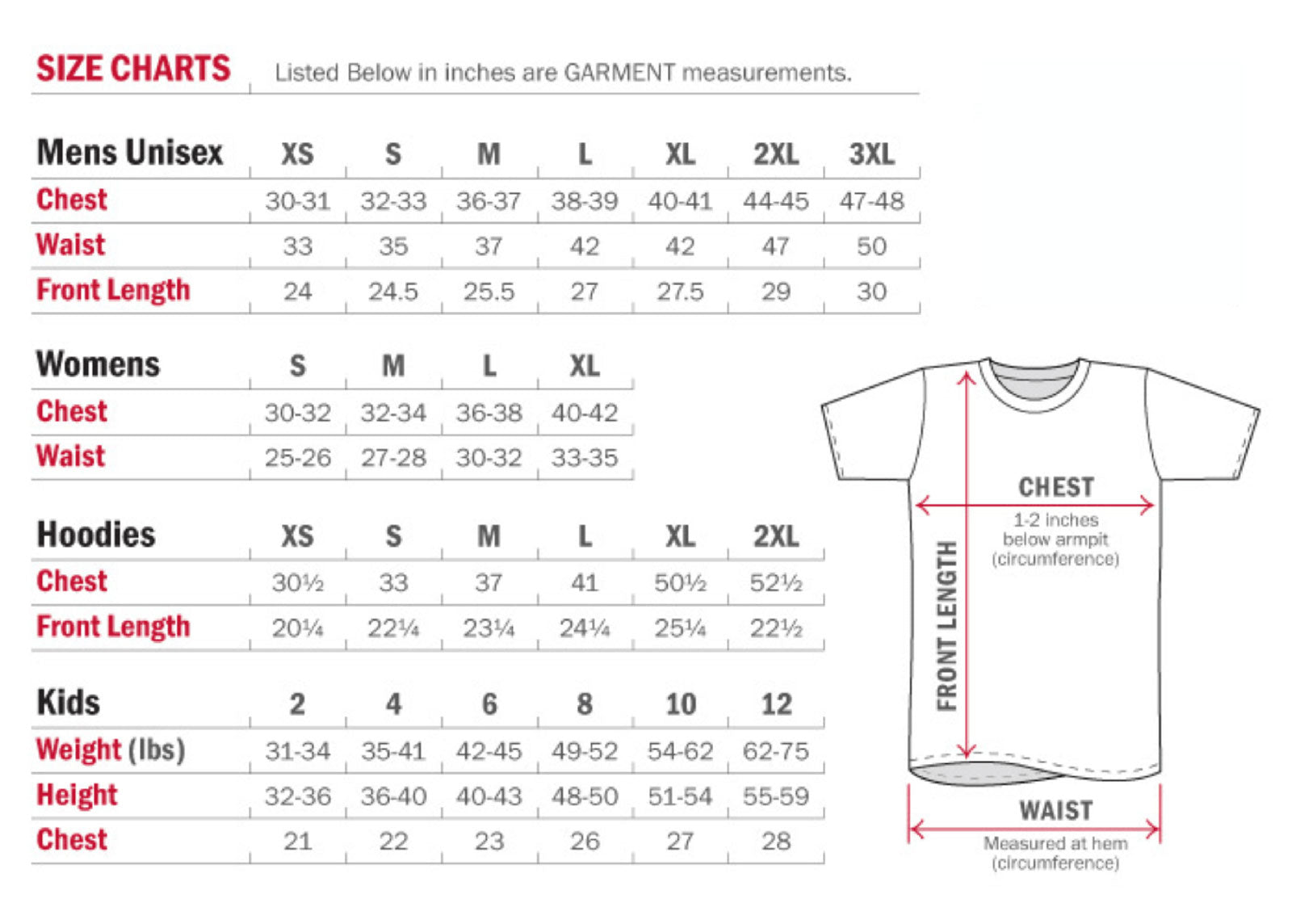 Small Size Chart