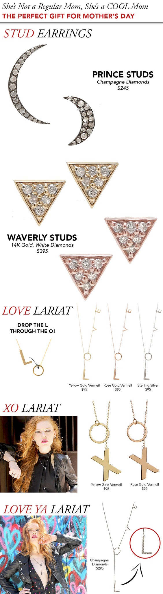modern jewelry like love lariats perfect for a mother's day gift