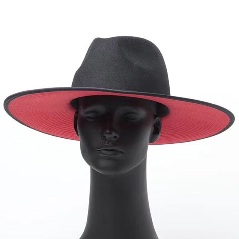 black brim hat with red bottom