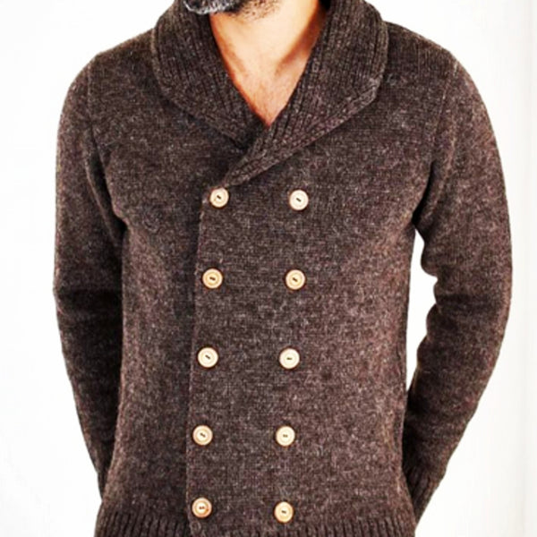 Ross Barr men's double breasted cardigan. Made in Britain.