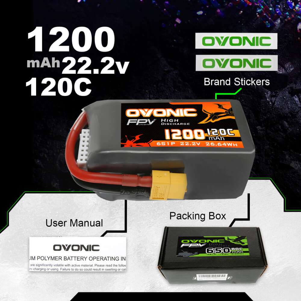 Ovonic 120C 22.2V 6S 1200mAh LiPo Battery with XT60 Plug for FPV Racing