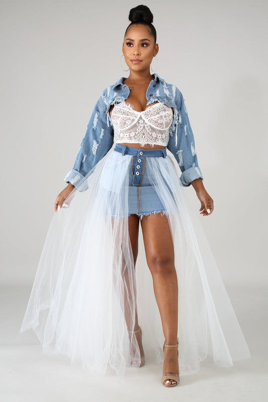 denim and tulle skirt