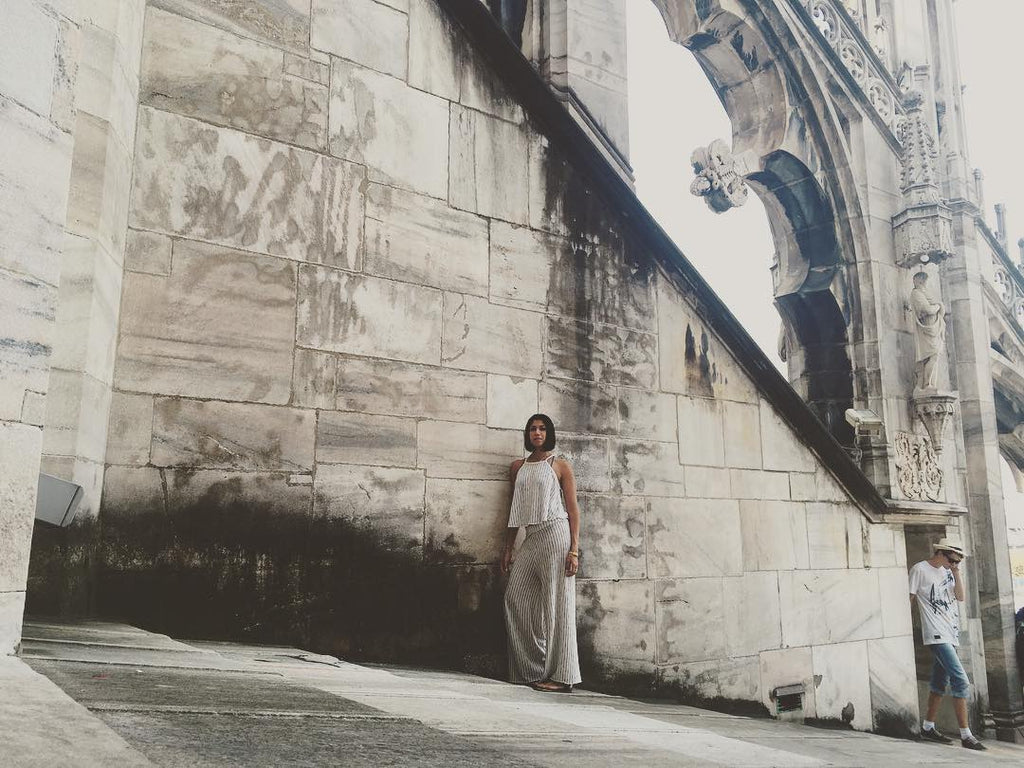 Jewelry designer Angie Marei at the Duomo Cathedral in Milan Italy, 2016