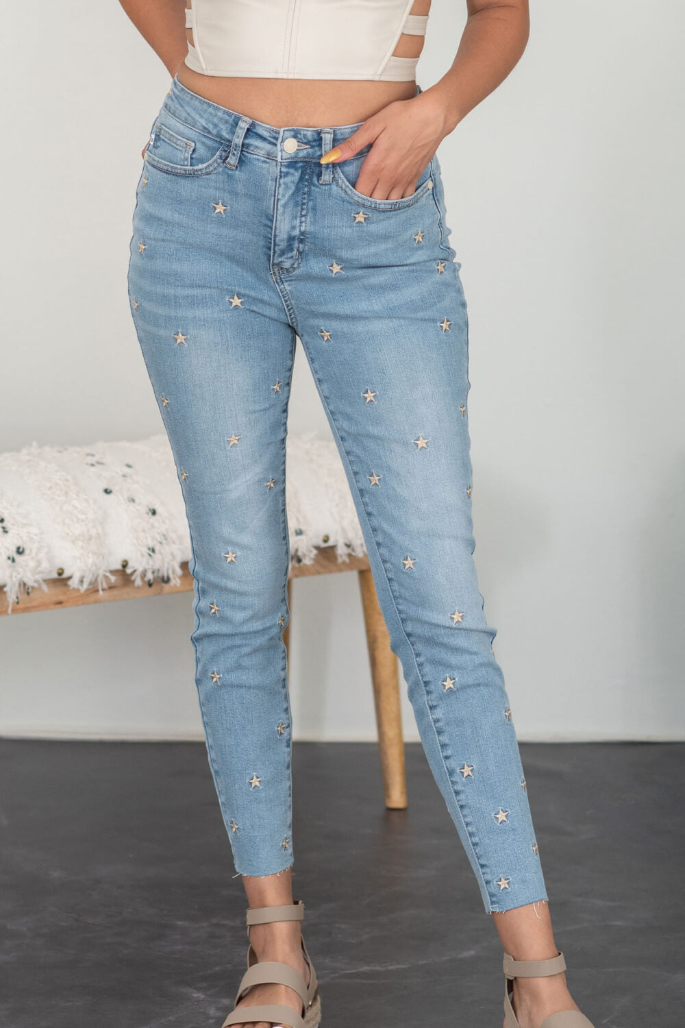 Judy Blue All the Stars Full Size Embroidered Skinny Jeans