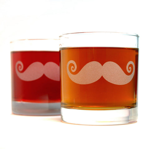 mustache lowball glasses on white background