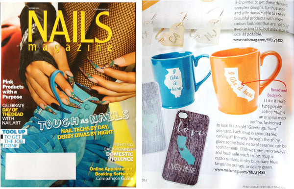 Bread and Badger mugs featured in Nails Magazine