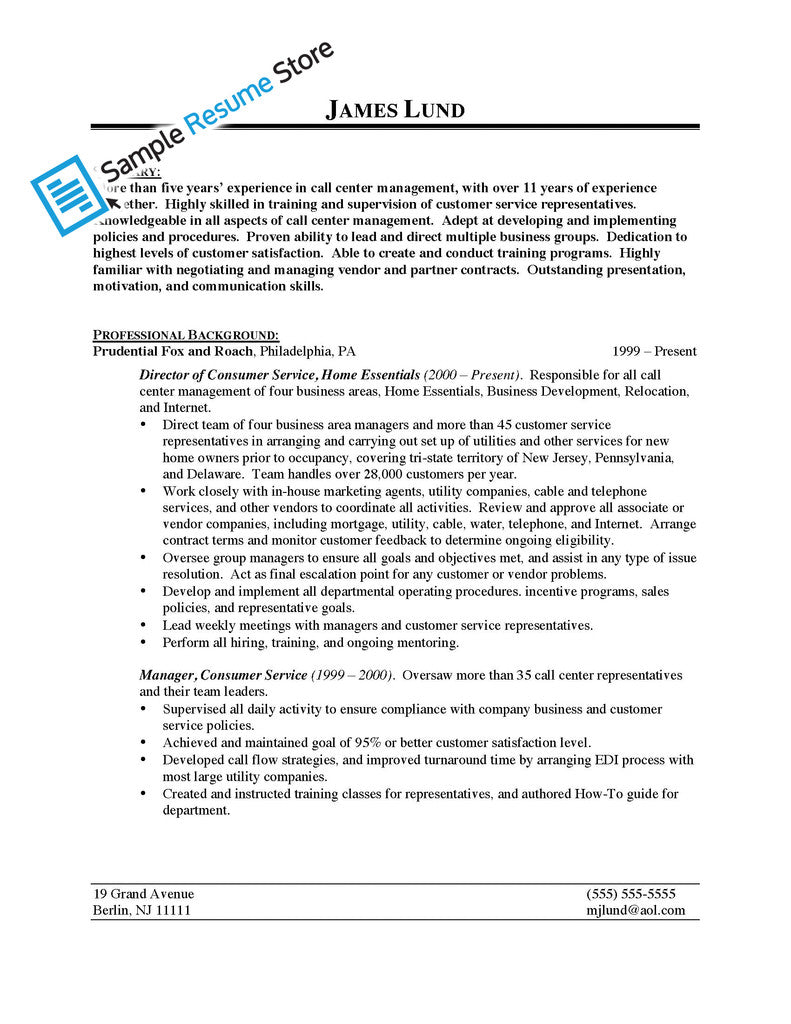 Call centre manager resume