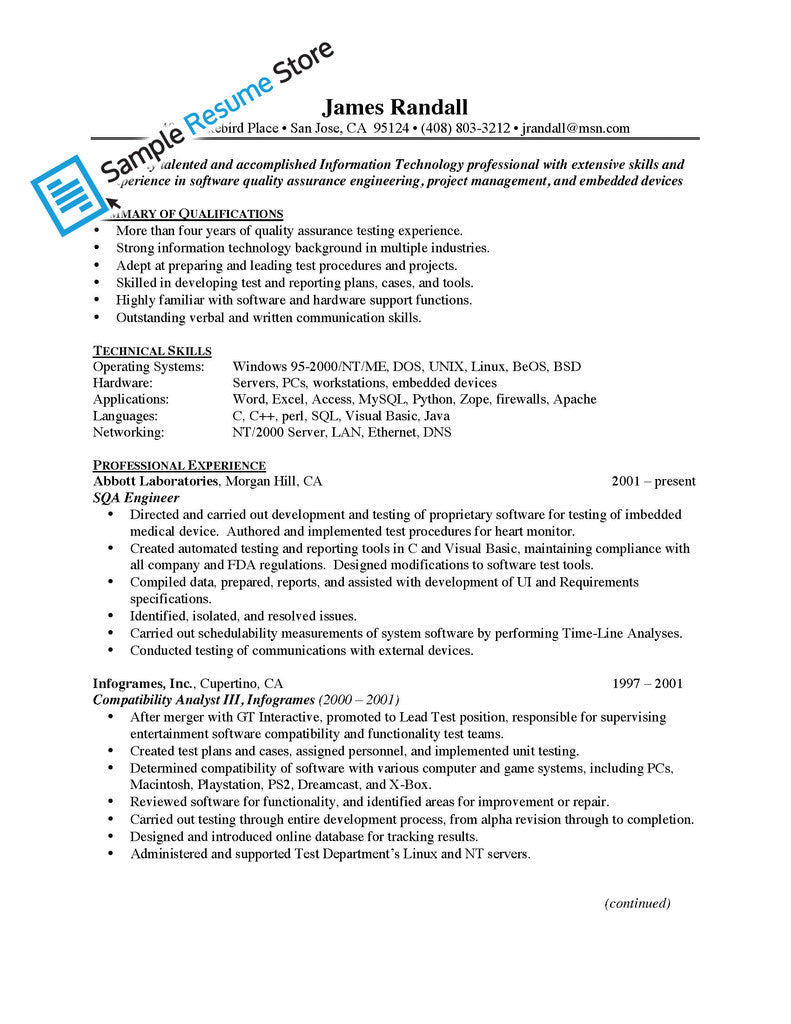 Embedded software engineer resume cover letter