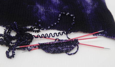 Knitting a sock project on DPNs with a Zen Yarn Garden Sock Blank