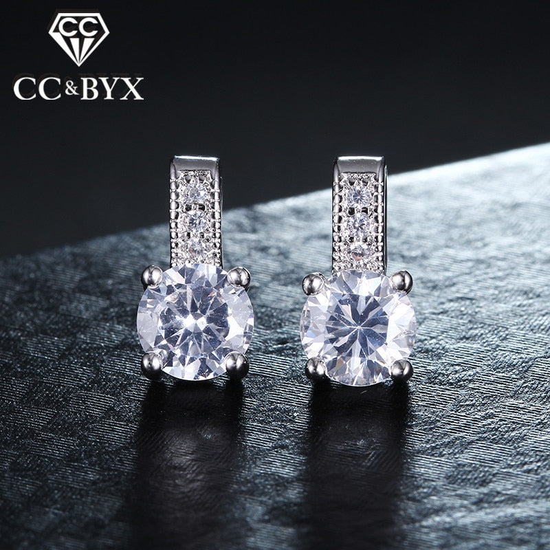 Beydodo Gold Plated Earrings Stud for Womens Snowflakes Earring Round Brilliant CZ Wedding Earring 