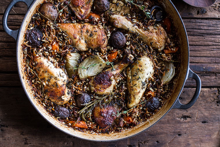 Click & Grow Guide To Beer And Food Pairing: One-Pot Autumn Herb Roasted Chicken with Butter Toasted Wild Rice Pilaf Recipe by Half Baked Harvest