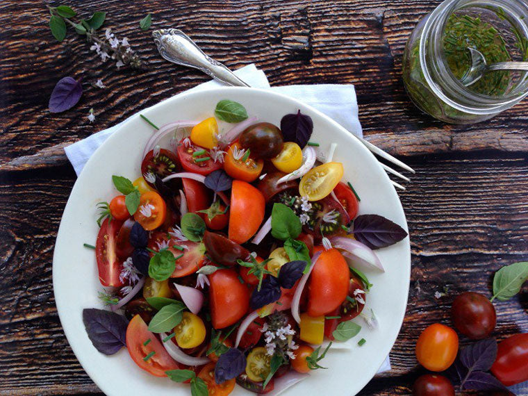 Click & Grow Guide for Beer and Food Pairing: TOMATO AND BASIL SALAD WITH CHIVE VINAIGRETTE RECIPE from Ciao Florentina