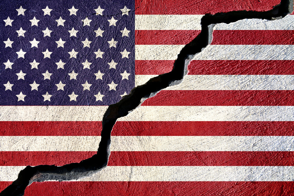 bad politics concept cracked american flag